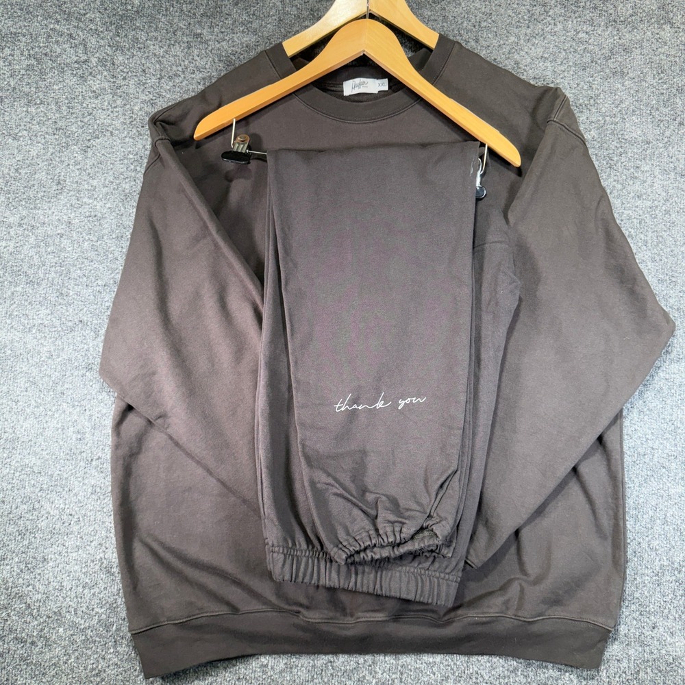 The Mayfair Group Made You Smile Sweatshirt Joggers Set Womens XXL Brown Cotton